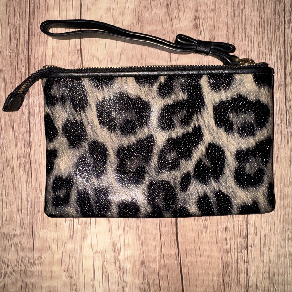 Kate Spade Leopard Wristlet Animal Print Y2K Glam Small Zip Pouch Bag - Picture 2 of 9